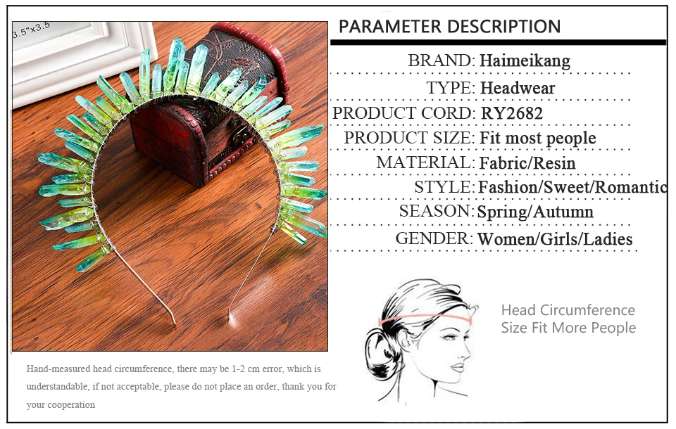 Haimeikang, повязка на голову с натуральным кристаллом, рок, кристальная Корона, цветная повязка для волос, свадебная Ювелирная тиара, камень, свадебные аксессуары для волос, вечерние аксессуары