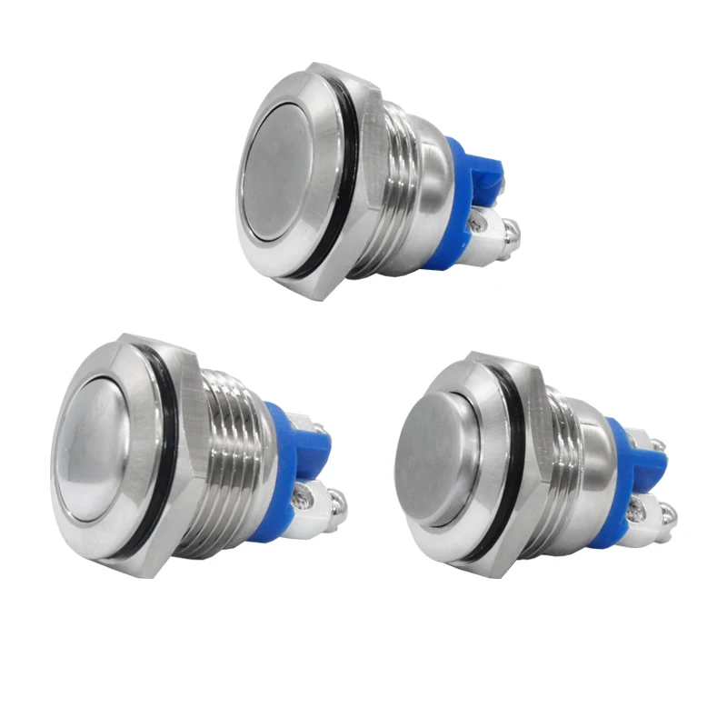 

16mm Metal Push Button Switch IP67 Waterproof Nickel plated brass press button Self-reset 1NO High/Flat/Shape Round Momentary