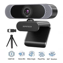 DEPSTECH-cámara Web HD 1080P con micrófono, dispositivo con corrección de luz automática, Plug and Play, USB, para grabación de videollamadas