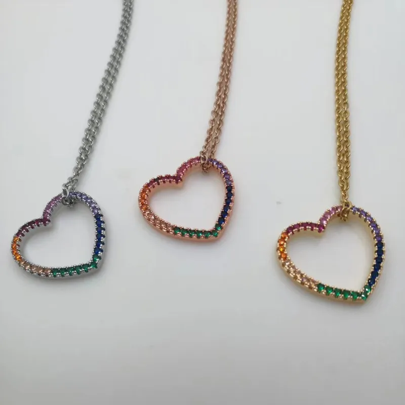 

Hot Sale Fashion Women Silver Gold Rose Stainless Steel Yellow Hollow Color Crystal Heart Star Necklace Pulseras Jewelry