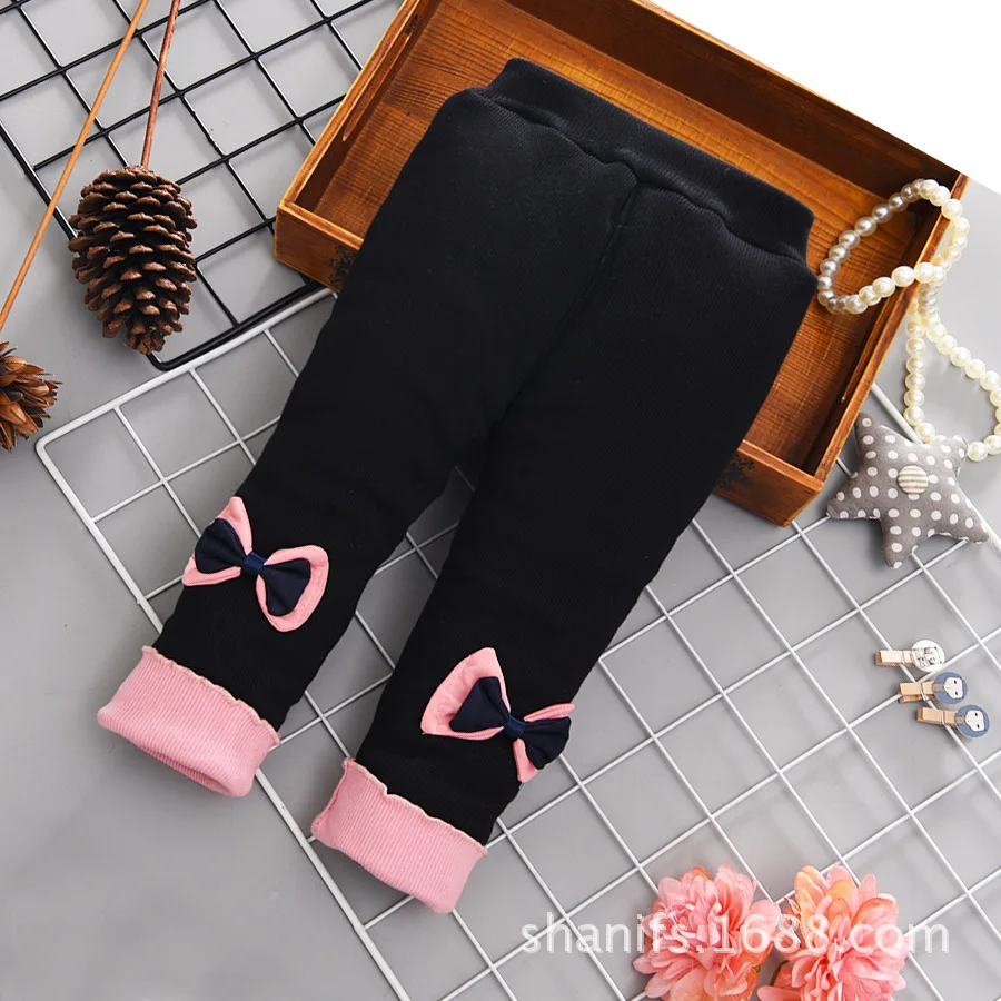 

2019 Girls Winter New Style Leggings Trousers Cotton Sunken Stripe Three Layer plus Cotton Fine Wool Super Soft Cotton-padded Tr