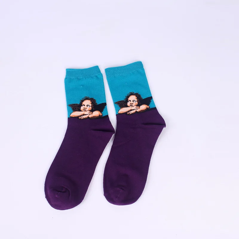 3D носки в стиле ретро для женщин и мужчин, забавные, новинка, звездная ночь, винтажные, без пятки, счастливые носки для женщин, длинные хлопковые носки Ван Гога, Новинка - Цвет: 10