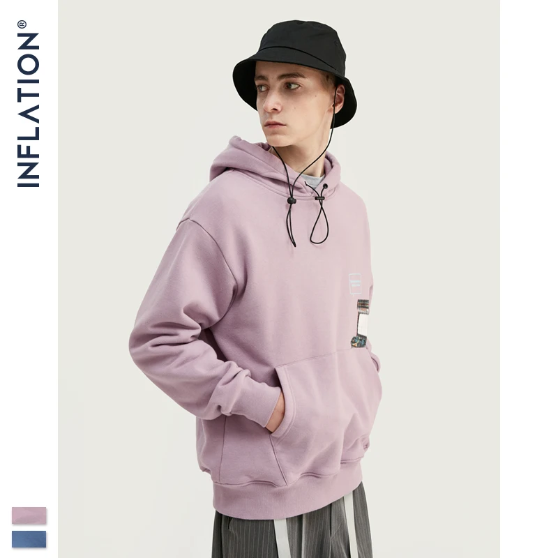 

INFLATION FW 2019 Dropped Shoulders Men Hoodies In Pink And Blue With Letter Printing Oversized Men Design Autumn Hoodie 9615W