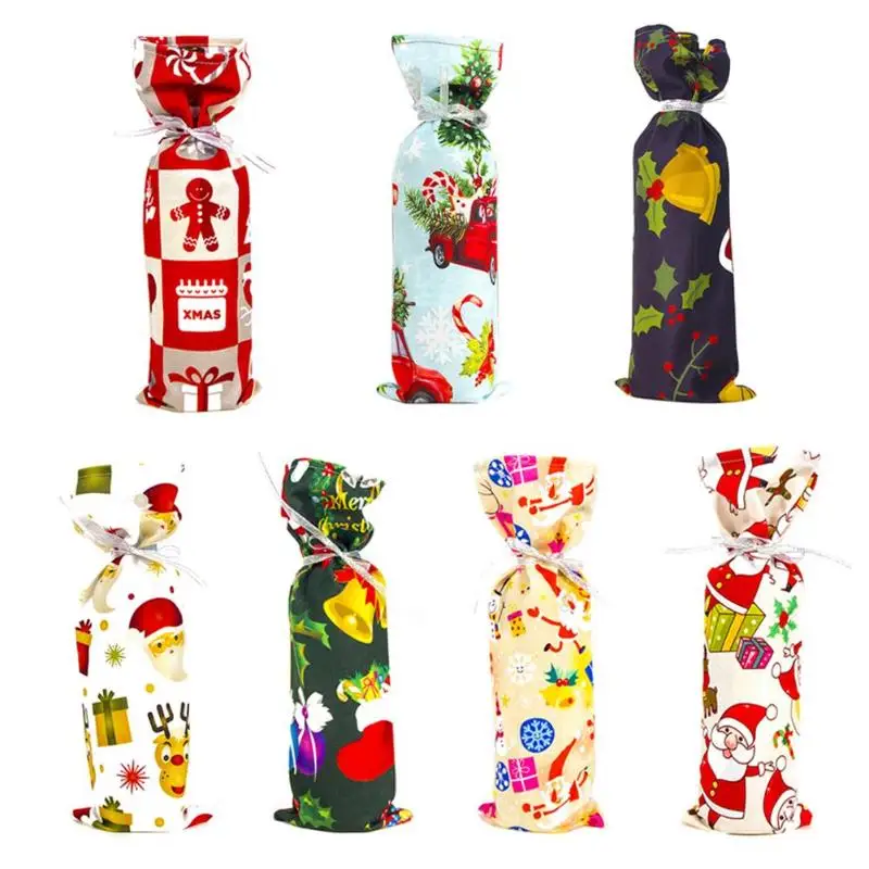 

Wine Bottle Cover Christmas Tree Elk Snowman Santa Claus Cloth Dust Cover for New Year Party Home Table Decoration