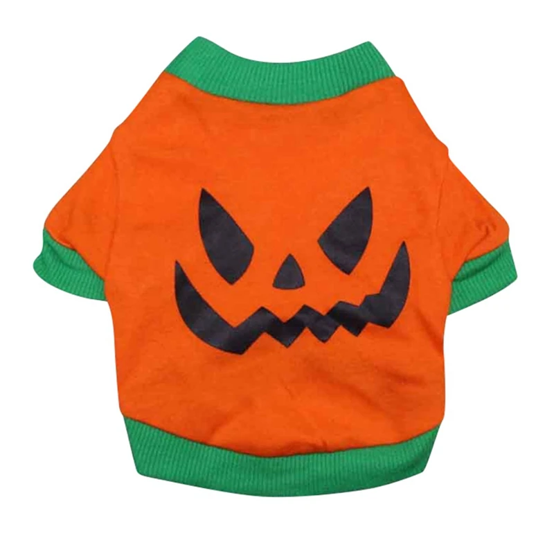 

2019 Fashion Halloween Pet Puppy Clothes Vest T-shirt Orange Pumpkin Sweatshirts Dog Cat Clothes Costume Small Dog Soft Shirt ZA