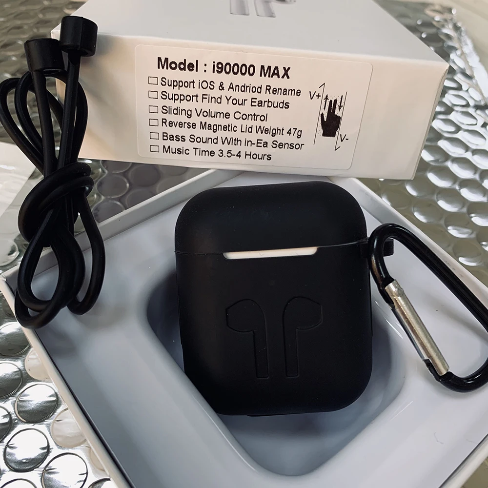 i90000MAX-black-kits I90000MAX TWS Arie 2, беспроводные наушники, 8D, супер бас, Bluetooth 5,0, наушники, раздвижные, регулировка громкости, наушники PK i5000 i9000tws - Color: i90000MAX-black-kits