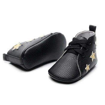 

Baby Shoes Newborn Boys Girls First Walkers Heart Star Pattern Kids Toddlers Lace Up PU Sneakers 0-24 Months Fashion