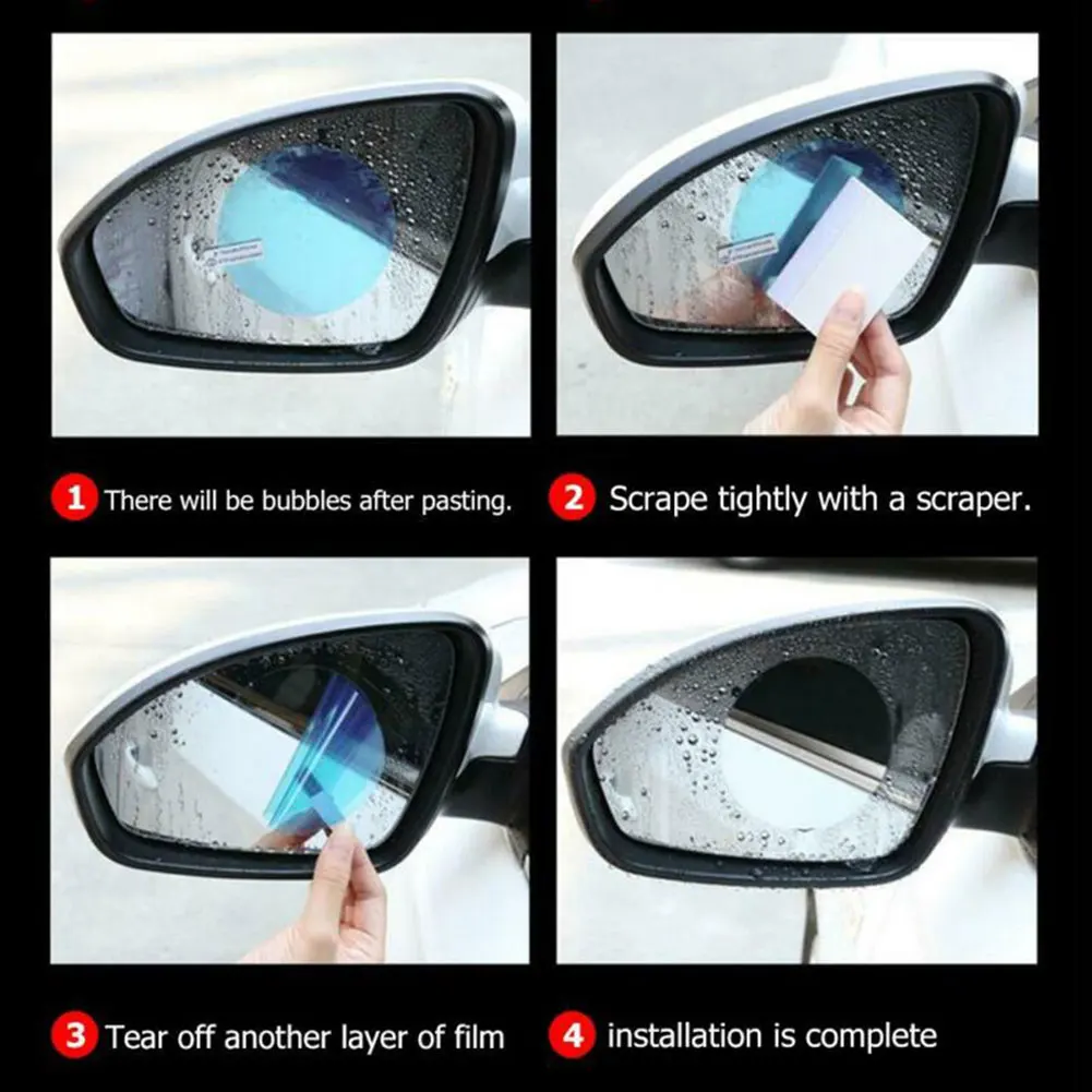 Car Anti Fog Film 4PCS PET+Nano Coating Car Rearview Mirror Side Window Glass Anti-Fog Film