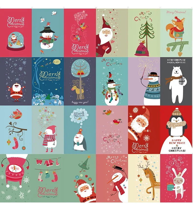 30 Pcs/Set Merry Christmas Cute Snowman Postcard DIY Cartoon Greeting Cards Message Card Xmas and New Year Gift