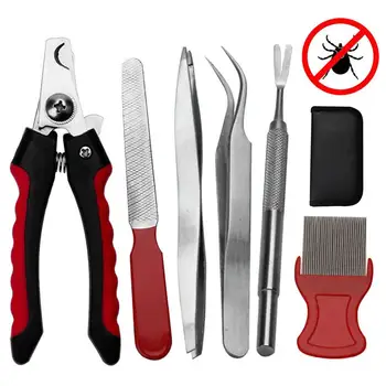 

6PCS Pet Tick Remover Tool Stainless Steel Tick Remover Comb Nail Clipper Set for Dogs Cats