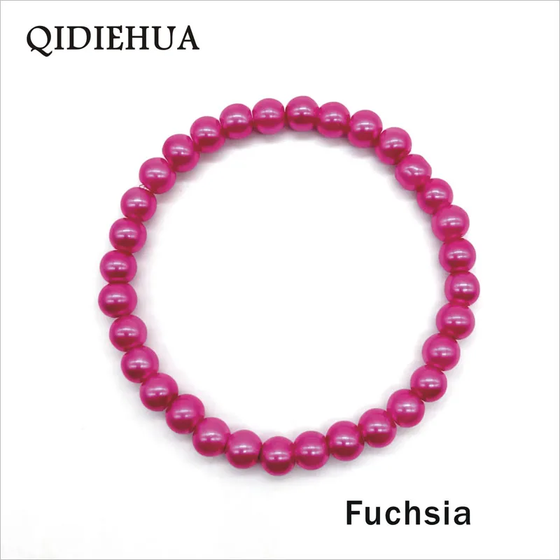 2pcs fuchsia 2 шт./лот, модные эластичные браслеты, имитация стекла, жемчуг, браслет для пары браслет из бисера ручной работы для женщин, 6 мм, браслет с подвесками - Окраска металла: 2pcs fuchsia