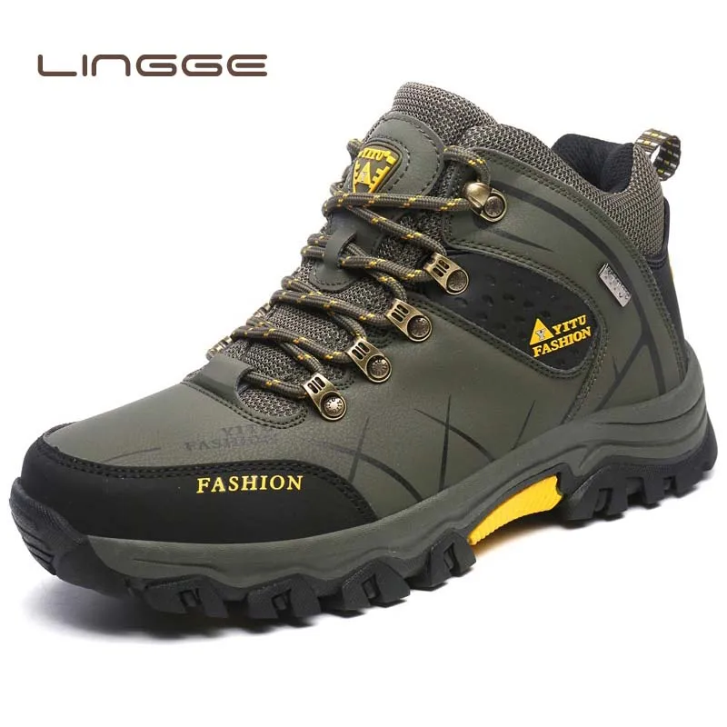 

LINGGE Brand Men Winter Snow Boots Warm Super Men High Quality Waterproof Leather Sneakers Outdoor Male Hiking Boots Work Shoes