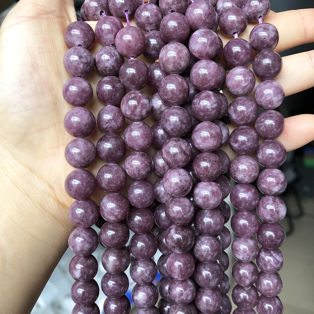 Natural Stone Lepidolite Beads Round Loose Spacer Beads For Jewelry Making DIY Woman Bracelet Necklace 15Inches 4/6/8/10/12MM
					 Lepidolite  prayer beads