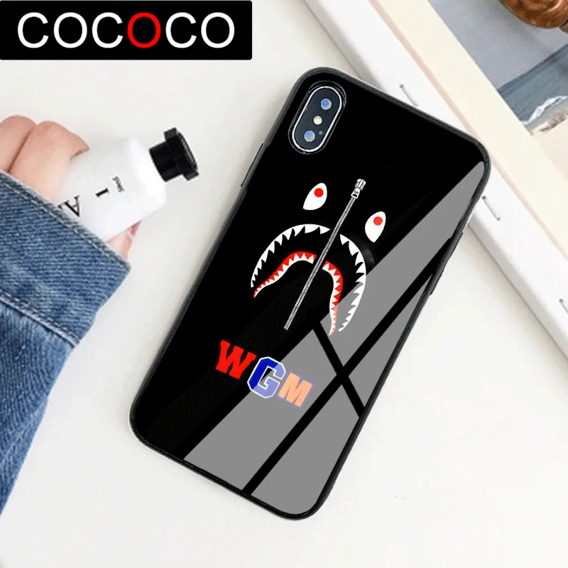 Bape Shark Fashion iPhone XR 11 Pro XS Max X 5 case Glass Cases Shockproof Cover For iphone 7 8 6 S 6S Plus for man | Мобильные