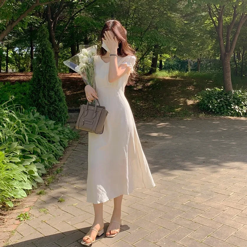

Summer Women'S Dress 2021 Shirt Dress Long Evening Female Vintage Maxi Party Pure White Beach Women Dresses Casual Elegant Prom