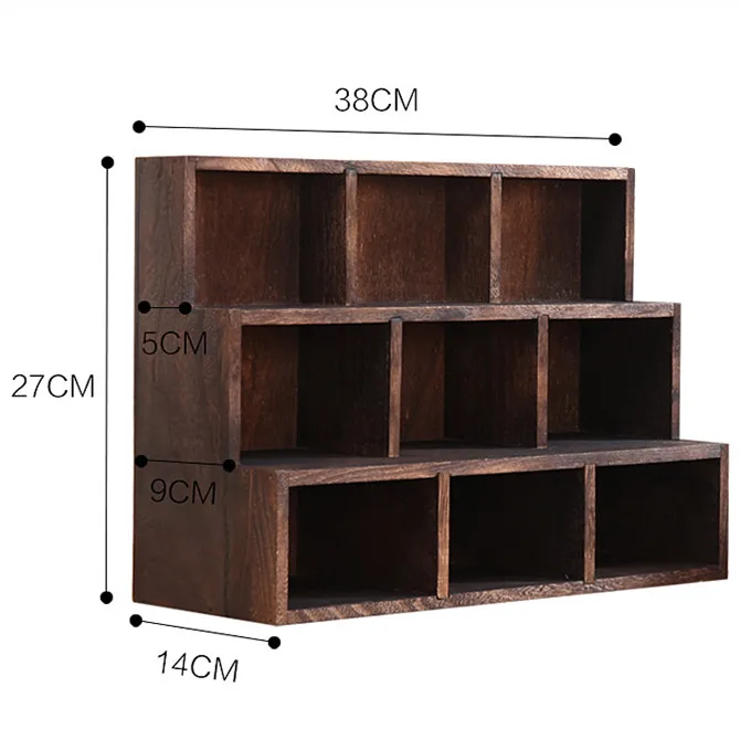 Полка из цельного дерева трапециевидный многослойный Настольный демонстрационный стенд для хранения шкаф настенные подвесные украшения Nine Gird полки для ванной комнаты - Цвет: a2  38x14x27cm