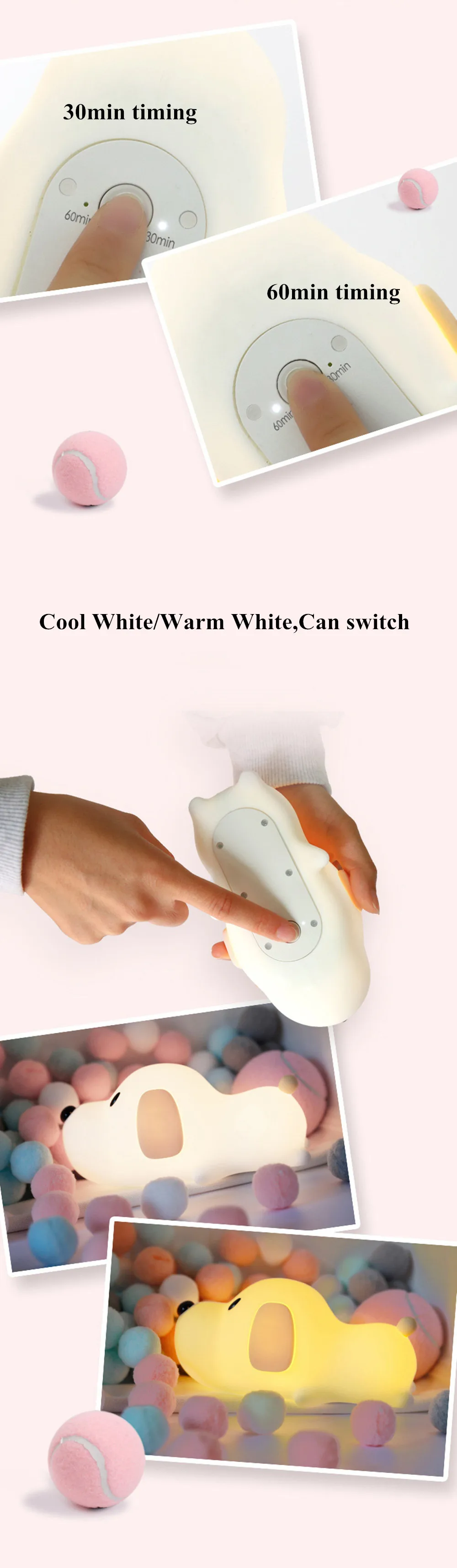 SuperNight Cute Dog LED Night Light Silicone Puppy Rechargeable Timing Dimmable Touch Sensor Kids Baby Bedside Table Lamp Gift (1)