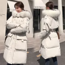 Свободная зимняя одежда для беременных женщин, меховой воротник с капюшоном, длинный рукав, для беременных, с хлопковой подкладкой, толстая теплая верхняя одежда для беременных, пуховое пальто