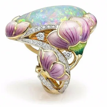 

VAGZEB 2020 New Top Quality Silver Color White Opal Ring Big Oval Crystal Rings For Women Vintage Silver Color Jewelry Wholesale