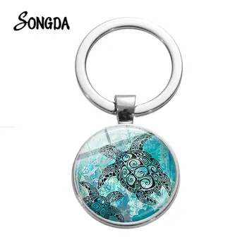 

SONGDA Sea Turtle Starfish Ocean Theme Keychain Charm Animal Jewelry Glass Crystal Key Ring Holder for Men Women Seaside Holiday