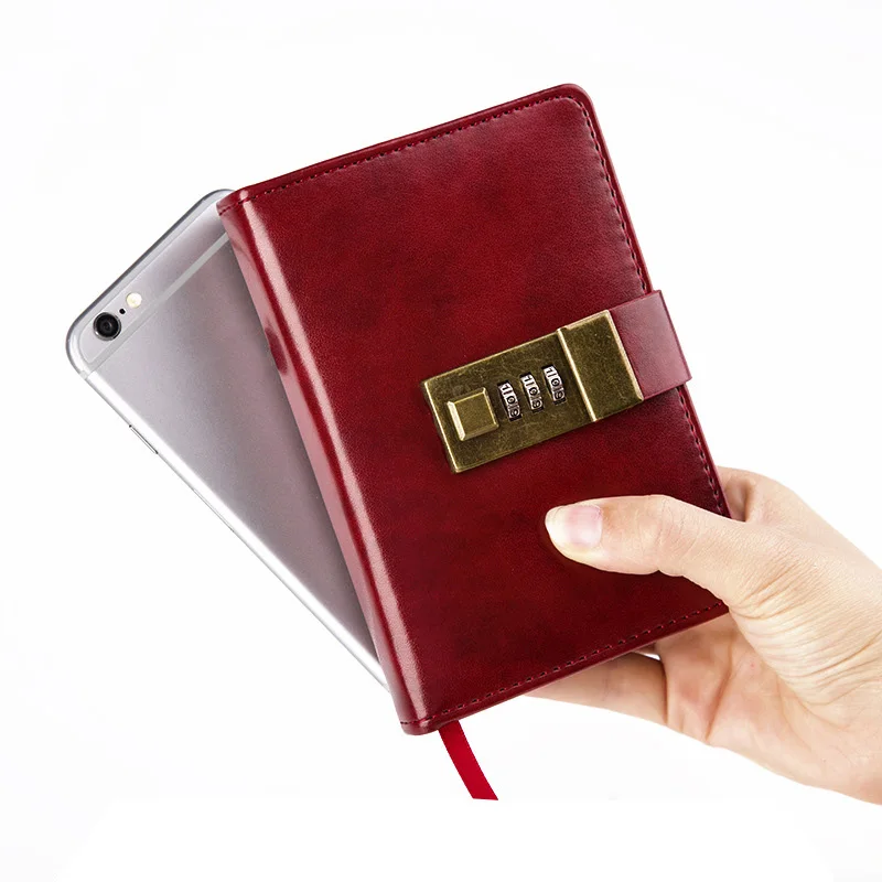 

Portable Password Notebook Pocket Diary with Lock PU Leather Travelers Journal Weekly Planner Notebook School Stationery Gifts