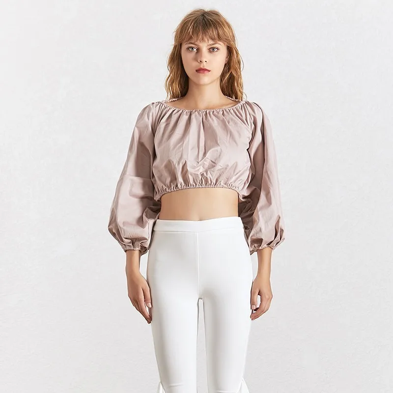 

Women Casual Clothes Summer Sexy Backless Blouse Tops Female Lantern Sleeve Shirt Fashion New