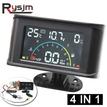 

4 In 1 LCD Excavator Truck Car Water Temperature Gauge Oil Pressure Gauge Voltmeter Oil Fuel Gauge With Alarm + sensor 10mm