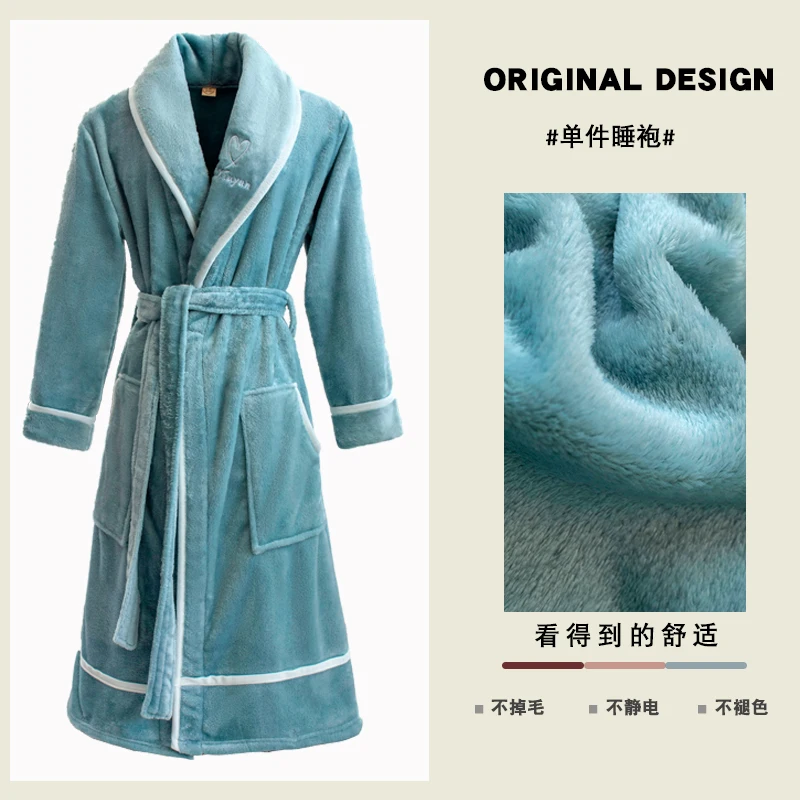 Solid Winter Warm Robes Women's Nightgowns Thick Bathrobe Female Coral Fleece Kimono Sleepwear Home Clothes Dressing Gown