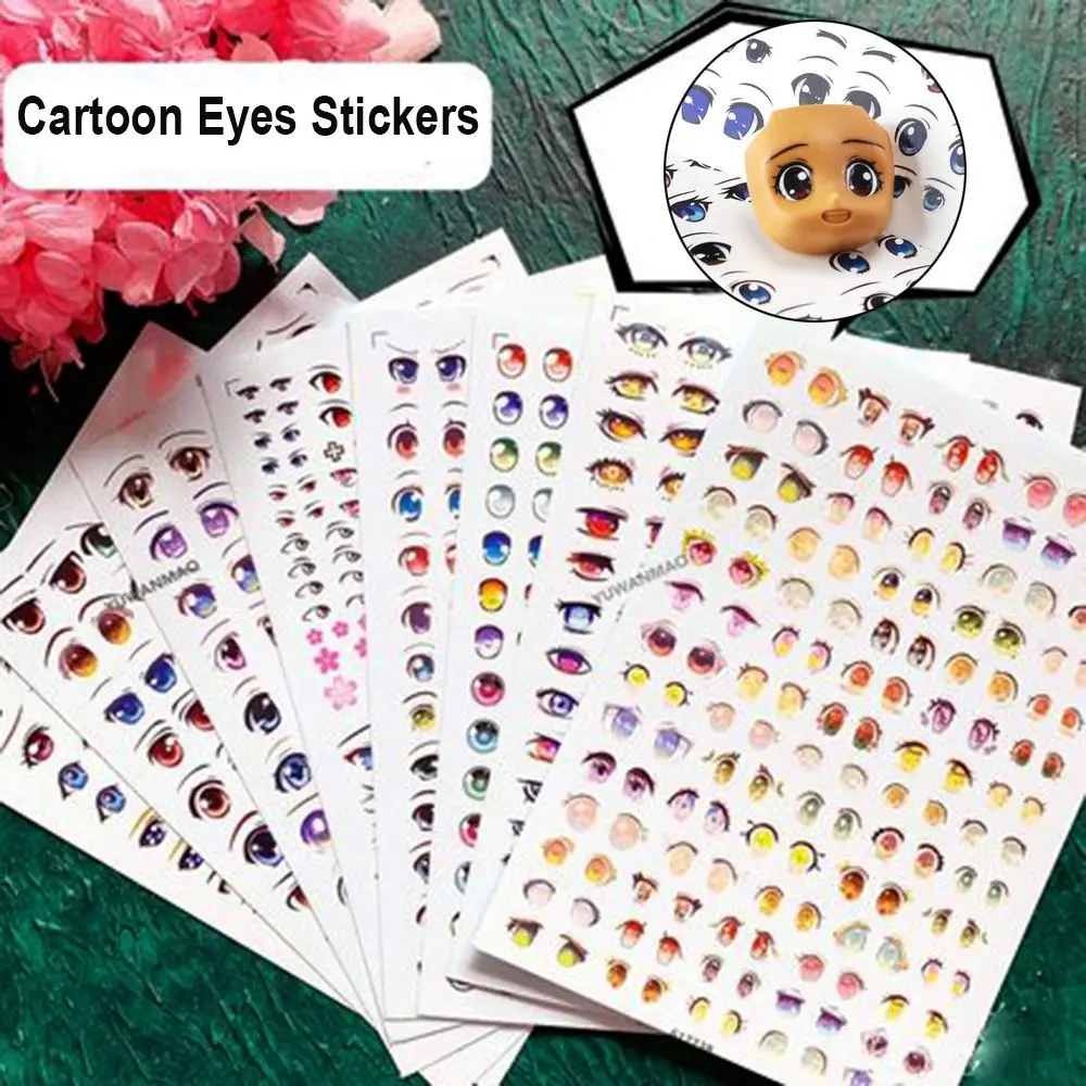 WellieSTR 1 folha de adesivos de boca com olhos de desenho animado,  estatueta de anime, rosto de boneca, órgão, paster de argila, acessórios de  boneca, adesivos de globo ocular - modelo 7