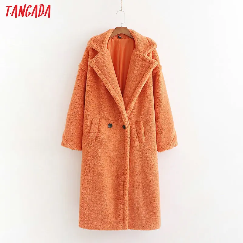 Tangada женские фиолетовое длинное teddy Bear пальто зимние женские свободные пальто винтажные Длинные рукава карманов Топы 1D04