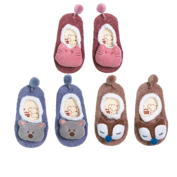 Gray Pink Brown 3 пар/компл. носки для новорожденных носки с узором в виде лисы из кораллового флиса, Симпатичные носки с героями мультфильмов Meias Мягкое Животное с надписью для маленьких мальчиков носки-тапочки для маленьких девочек носки для девочек - Цвет: Gray Pink Brown