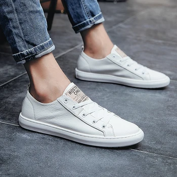 

Designer Men's Casual Shoes Breathable Fashion black White lace up Sneakers Men Genuine Leather oxfords Men Hand-Made Shoes