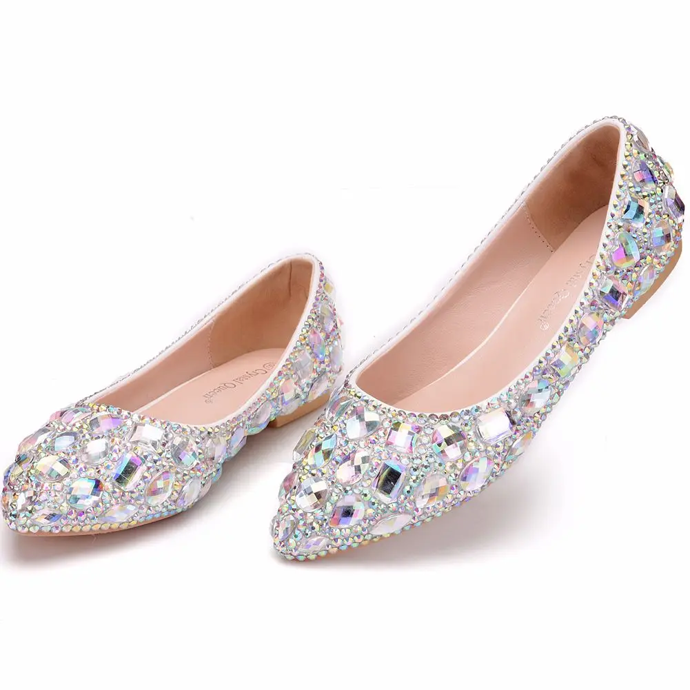 Свадебная обувь с заостренным носком, украшенная стразами; свадебные туфли на плоской подошве с закрытым носком; женская обувь на плоской подошве с украшением в виде кристаллов