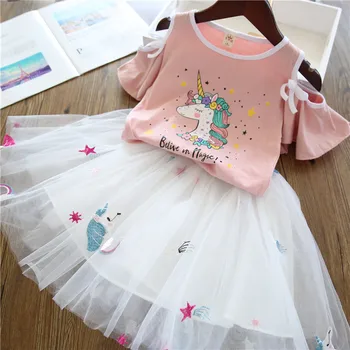 

Baby Girl Clothes Summer Unicorn Toddler Girls Clothes Set Short Sleeve T-Shirt+Skirt 2 Pcs Fashion Costume For Kids Outfit Suit