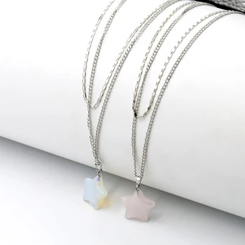

Fashion Simple Double Layer Star Pendant Necklace 4 ColorsWomen's Natural Stone Pendants Charming Ladies Party Jewelry