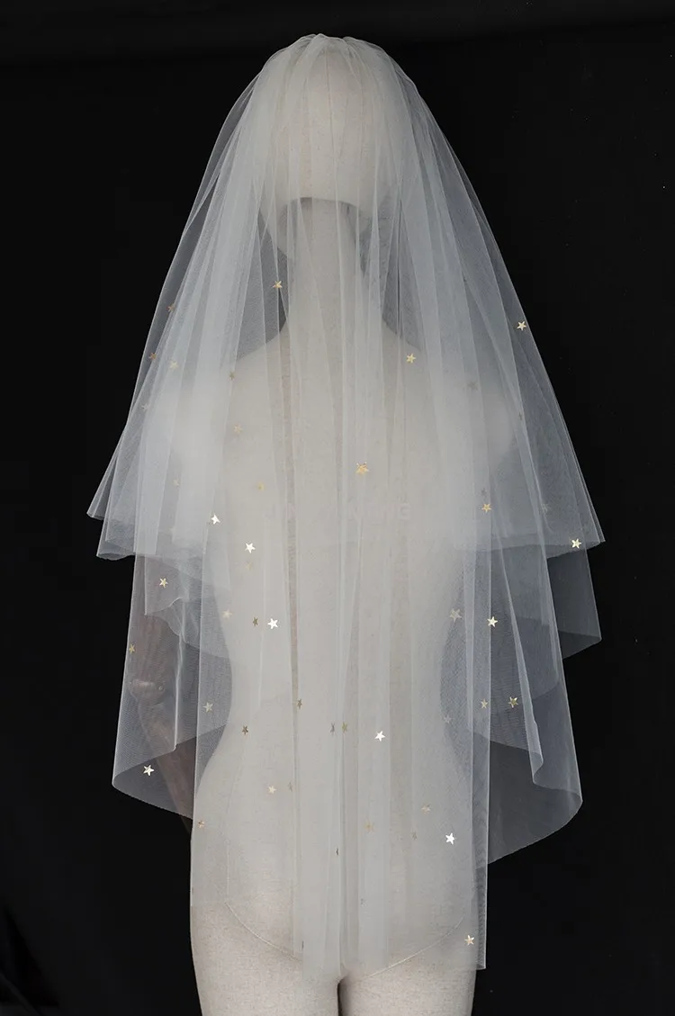 Bridal Short Wedding Veil Multi-layer Wedding Veil Golden Starfish