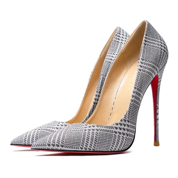

Topbling Checkered Women Sexy Pumps Red Bottom Shoes Shallow Thin Heels Stilettos Spring Autumn Wedding Party Evening Formal