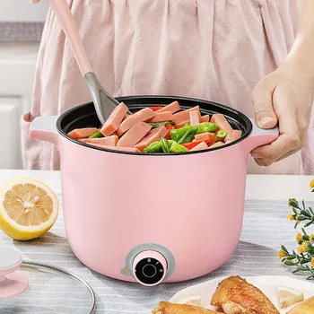 

Electric skillet with steam basket electric cooker split multifunction 1.5L Mini non-sticky cooking pot