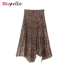 Леопардовая юбка средней длины с принтом, Женская Сексуальная плиссированная юбка с боковой молнией, Женские винтажные повседневные юбки до середины икры с животным узором