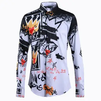 

New Shirt Men Luxury Allover Printed Long Sleeve Mens Dress Shirts Fashion Casual Slim Fit Men Shirt Plus Size 4xl Man Shirts