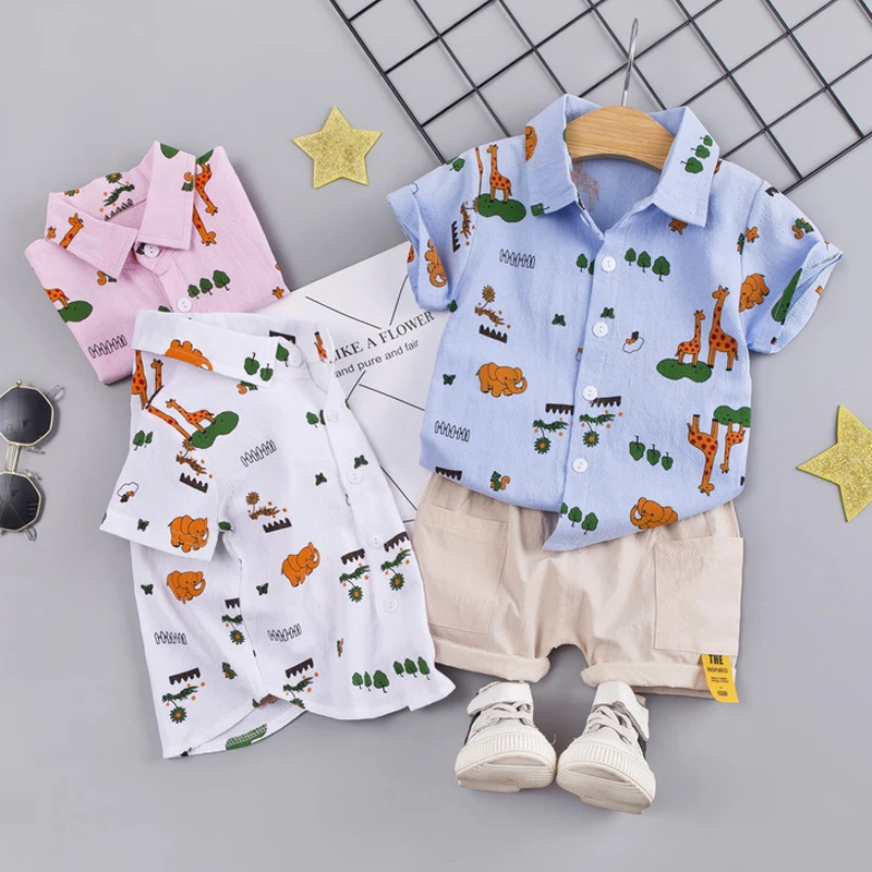 Summer Kids Boys Cotton Suit Casual Comfortable Breathable Cartoon Pattern T-Shirt+Shorts 2Pcs Set Clothes |