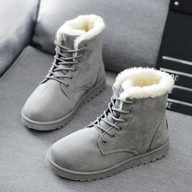 Gray Женские ботинки; модные зимние ботинки; женская обувь; Bota; женские ботиночки; женские зимние ботинки; теплые меховые ботильоны для женщин; зимняя обувь - Цвет: Gray