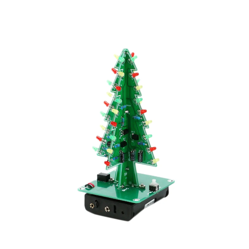 DIY LED Christmas Tree Three Color Flashing Light Red/Green/Yellow DIY Kit for Fun Gift