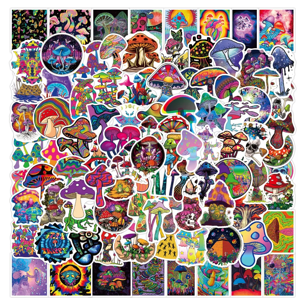 10/50/100PCS Cartoon Psychedelic Mushroom Sticker Cute Color Magic Plant Funny Anime Stickers Phone Laptop Stickers Decals