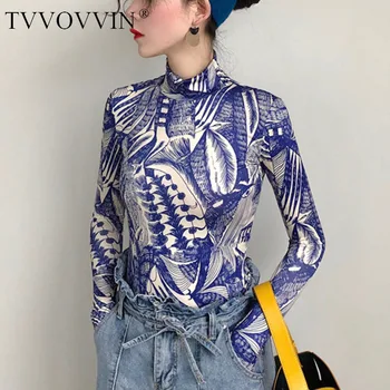 

2020 Spring Hot Sale New Turtleneck Art Print Long Sleeve Bottoming Shirt Retro Tattoo Personality T-Shirt Tops Tee F706