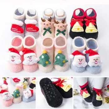 

Newborn Baby Christmas Floor Socks Cute 3D Cartoon Santa Warm Non-Skid Hosiery