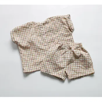 

Children Summer Clothing Sets 2020 Korean Style Plaid Shirts Shorts 2pcs Baby Girls Cute Suits Toddlers Kids Casual Outfits