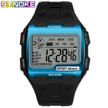

SYNOKE Mens Watches Big Square Dial Digital Sports Watch Alarm Week Repeater Chronograph Multifunction Waterproof Wristwatch #a