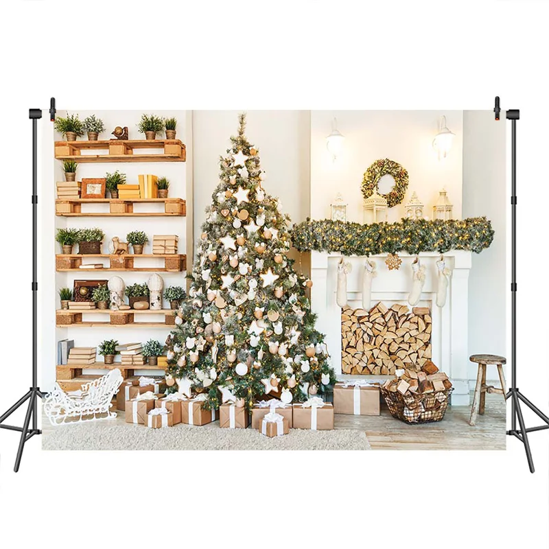 Mocsicka Christmas Background for Photo Tree Fireplace Indoor Banner Decoration Photography Backdrops Studio Shoots | Электроника