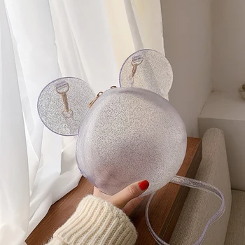 

2020 New Chain Handbags Women Cartoon Transparent Bag Mini Cute Ear Purse Round Shoulder Bags